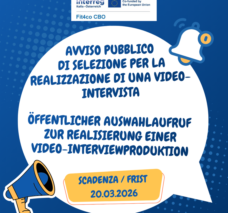 Avviso pubblico per l'affidamento diretto del servizio esterno di realizzazione di nr. 1 video-intervista nell'ambito del progetto FIT4CO CBO
